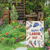 Happy Labor Day Burlap Garden Flag, Tools USA Decor (12x18 Inch)