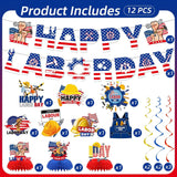 Patriotic Labor Day Decorations Set, Banner, Swirls, Honeycomb Centerpieces Party Decor