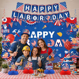 Patriotic Labor Day Party Decorations, USA Banner, Swirls, Honeycomb Centerpieces