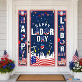 Happy Labor Day Patriotic Door Cover Banner, Porch Sign Decorations