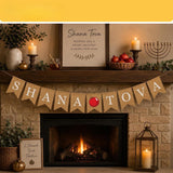 Burlap Shana Tova Banner, Rustic Rosh Hashanah Jewish New Year Garland Decor