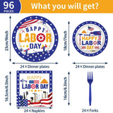 Labor Day Plates and Napkins Set, Patriotic Disposable Tableware for 24 Guests