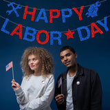 Glitter Happy Labor Day Banner, Patriotic Red White Blue Garland (Pre-assembled)