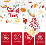 Rosh Hashanah Shana Tova Tablecloth, Jewish New Year Plastic Party Decor (3 Pack)