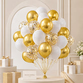 White Gold Latex Balloons, 12 Inch Party Balloons with Ribbon, New Year Birthday Decorations