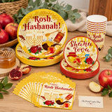 Rosh Hashanah Paper Tableware Set, 64-Piece Jewish New Year Party Decor