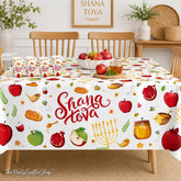 Rosh Hashanah Tablecloth Set, Shana Tova Jewish New Year Decor (51x86 Inch)