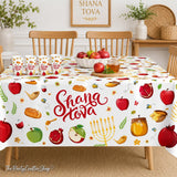 Rosh Hashanah Tablecloth Set, Shana Tova Jewish New Year Decor (51x86 Inch)