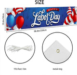 Happy Labor Day Banner, Patriotic American Flag Fence Sign, Red White Blue Party Backdrop