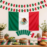 Mexico Flag Decoration Set, Banner, Handheld Flags, Polyester Fabric, Cultural Display