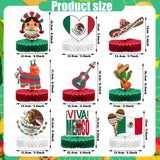Viva Mexico Honeycomb Centerpieces, 9-Piece Fiesta Table Decor (Red, Green, White)