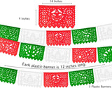 Red Green White Papel Picado Banner 3 Pack, Mexican Independence Day Tricolor Fiesta Decorations