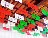 Red Green White Papel Picado Banner 3 Pack, Mexican Independence Day Tricolor Fiesta Decorations