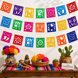 Mini Papel Picado Banner, Mexican Fiesta Decorations, Plastic Flags (2 Pack)