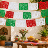 Mexican Papel Picado Banner 4 Pack, Green White Red Plastic Fiesta Garland Party Decor