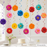 Mexican Fiesta Hanging Swirls, Floral Party Decorations, Birthday Banner Decor