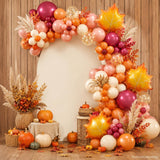 164PCS Fall Balloon Garland Arch Kit, Orange Yellow White Sand Heliotrope Balloons, Little Pumpkin Thanksgiving Baby Shower Decor