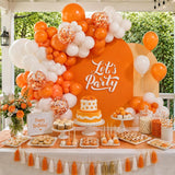 131PCS Orange White Balloon Arch Kit, Confetti Balloon Garland, Orange Graduation Birthday Party Decorations