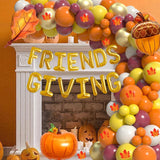 125PCS Friendsgiving Balloon Arch Kit, Orange Yellow Burgundy Balloon Garland, Maple Leaf Thanksgiving Fall Pumpkin Party Decor