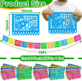 Mexican Papel Picado Banner Set, 5 Pack 90FT, 12 Pattern Fiesta Garland (PVC)