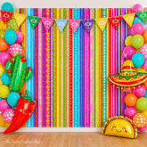 Mexican Fiesta Foil Curtain Backdrop, Rainbow Tinsel Streamers (2 Pack)