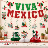 Mexican Independence Day Decorations 12PCS, Viva Mexico Banner Swirls Honeycomb Centerpieces, Fiesta Party Decor