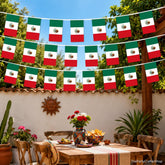Mexico Flag Bunting, 60 Mini Flags, Polyester, Waterproof, Fade Resistant (66FT)