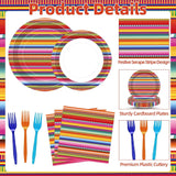 Mexican Fiesta Tableware Set, Serape Stripe Plates, Napkins, Forks (100 Pieces)