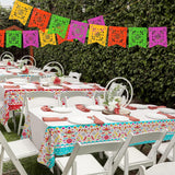 Mexican Fiesta Tablecloth Set, 2-Pack Disposable Plastic Covers (54x108 inches)