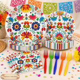 Mexican Fiesta Tableware Set, Floral Bird Plates, Napkins, Forks (100 Pieces)