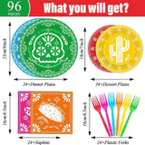 Mexican Fiesta Tableware Set, Papel Picado Plates Napkins, 24 Guests (96PCS)