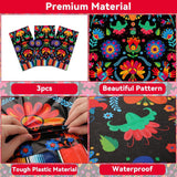 Mexican Fiesta Tablecloth Set, Floral Serape Pattern, 54x108 Inch Plastic Covers (3PCS)