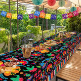 Mexican Fiesta Tablecloth Set, Floral Serape Pattern, 54x108 Inch Plastic Covers (3PCS)