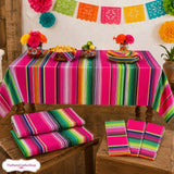 Mexican Fiesta Tablecloth Set, Serape Stripe Plastic Covers (108x54 Inch)