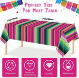 Mexican Fiesta Tablecloth Set, Serape Stripe Plastic Covers (108x54 Inch)