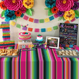 Mexican Fiesta Tablecloth Set, Serape Stripe Plastic Covers (108x54 Inch)
