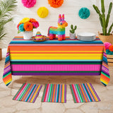 Mexican Serape Tablecloth Set, 3-Pack 54x108 Inch Striped Party Covers (Plastic)
