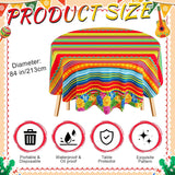 Mexican Floral Serape Tablecloth Set, 84 Inch Round Plastic Covers (3PCS)