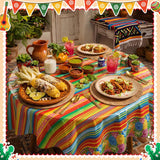 Mexican Floral Serape Tablecloth Set, 84 Inch Round Plastic Covers (3PCS)