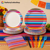 Mexican Fiesta Tableware Set, Serape Stripe Plates, Napkins, Forks (96 Pieces)