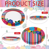 Mexican Fiesta Oval Paper Plates, Floral Stripe, Heavy Duty (50 Count)