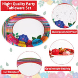 Mexican Fiesta Oval Paper Plates, Floral Stripe, Heavy Duty (50 Count)