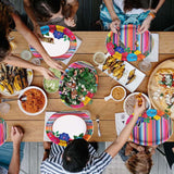 Mexican Fiesta Oval Paper Plates, Floral Stripe, Heavy Duty (50 Count)