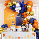 Blue Orange Balloon Arch Kit 132PCS, White Gold Balloon Garland, Graduation Birthday Party Decorations