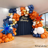 Blue Orange Gold Balloon Arch Kit, Navy White Metallic Party Decor