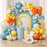Retro Blue Yellow Orange Balloon Arch Kit, Baby Shower Birthday Party Decor