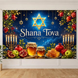 Shana Tova Rosh Hashanah Banner Backdrop, Jewish New Year Party Decoration, Holiday Photo Background