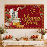 Shana Tova Backdrop, Rosh Hashanah Jewish New Year Decorations, Polyester Party Banner