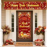 Rosh Hashanah Banner Decorations, Shana Tova Red Gold Jewish New Year Signs