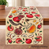 Rosh Hashanah Table Runner, Shana Tova Jewish New Year Decor, Apples Pomegranates Honey